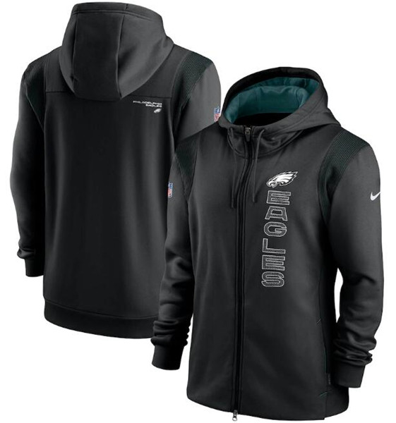 Men's Philadelphia Eagles 2021 Black Sideline Team Performance Full-Zip Hoodie